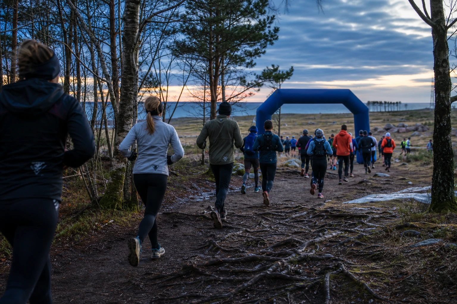 Terränglöpare längs en klippig kustled