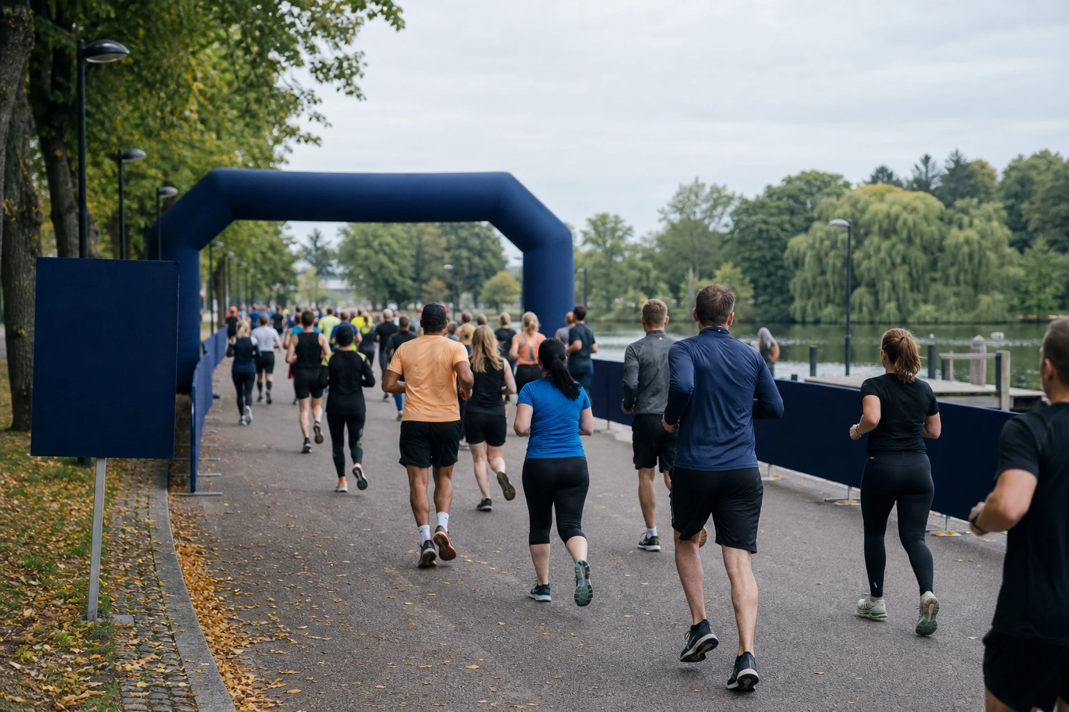 Löpare på väg mot en målportal av tyg