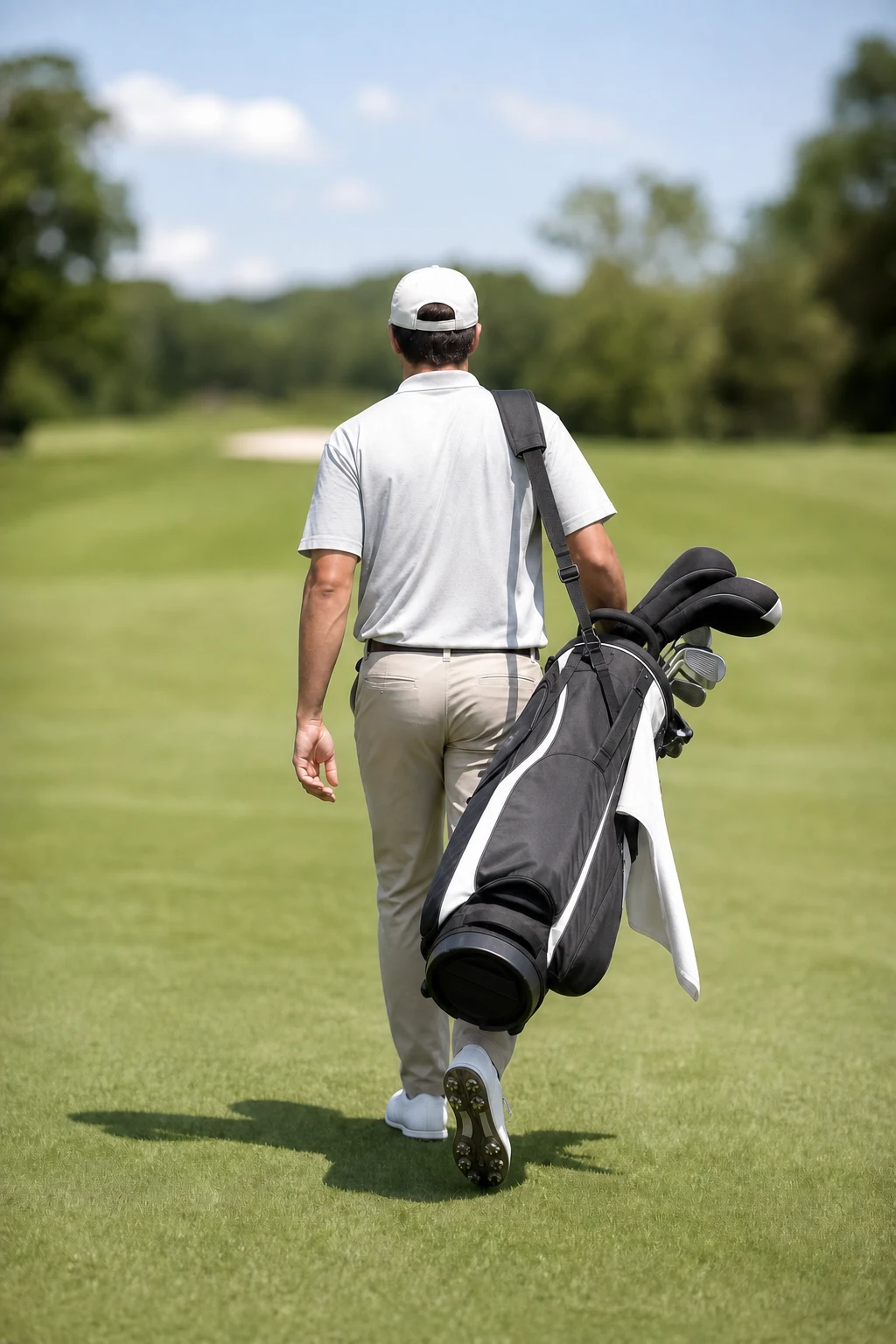 Golfspelare bakifrån på en golfbana